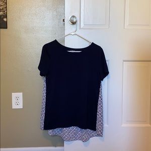 Loft Navy Blue Front and Patterned Back Top